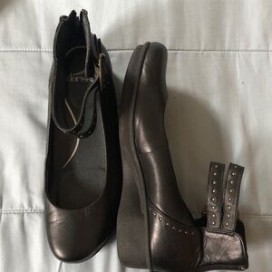 Dansko Black Studded ankle strap flats